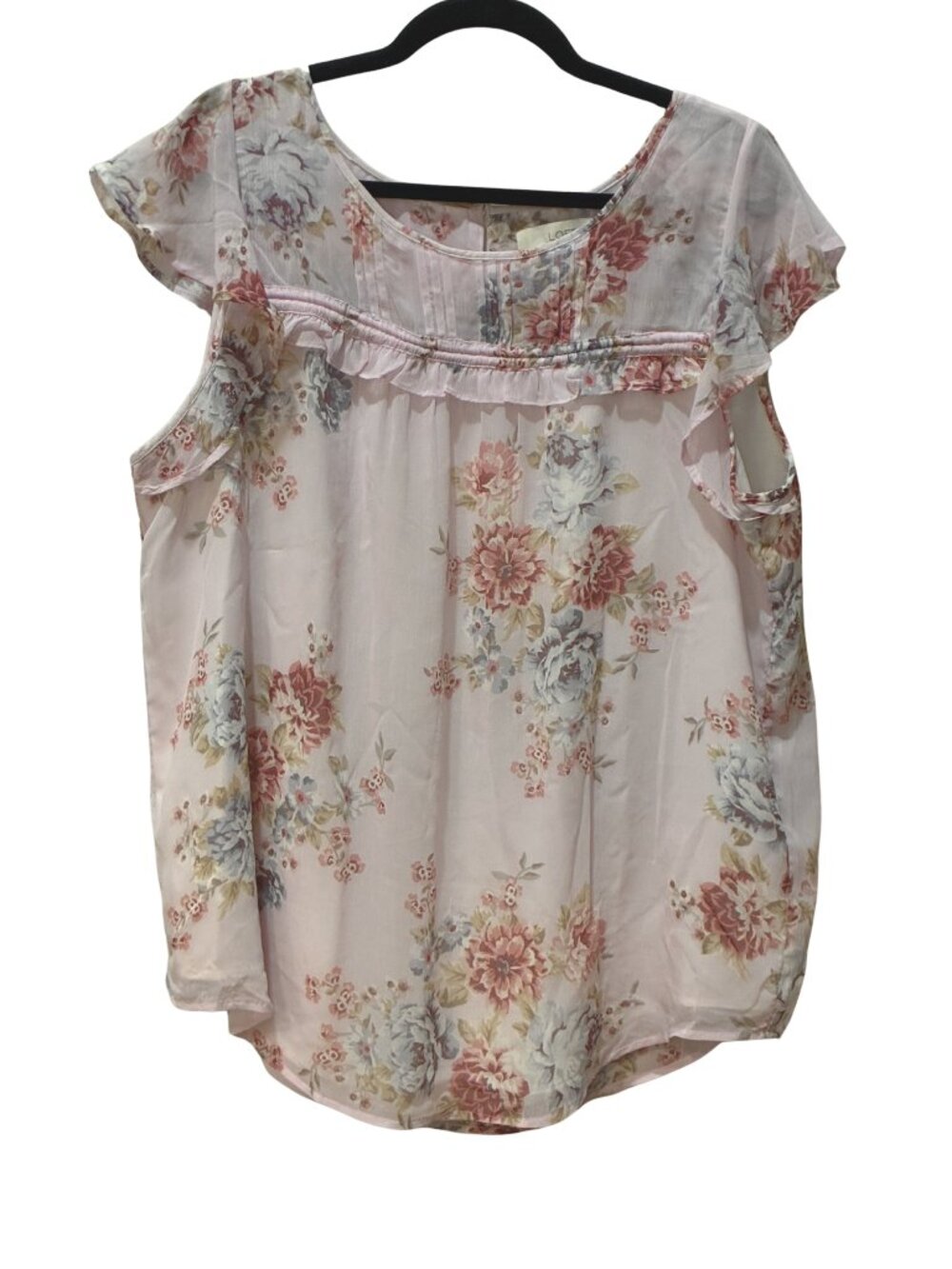 LOFT Floral Ruffle Sleeve Pintuck Feminine Chic Blouse Pink Pastel Plus Size 2X